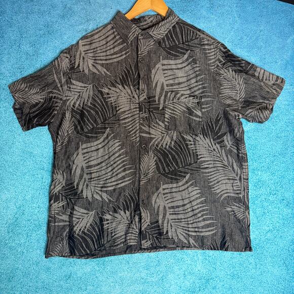 Tasso Elba Island Men's Hawaiian Shirt XL Gray Palm Tree Print Silk Linen Blend - Picture 1 of 14